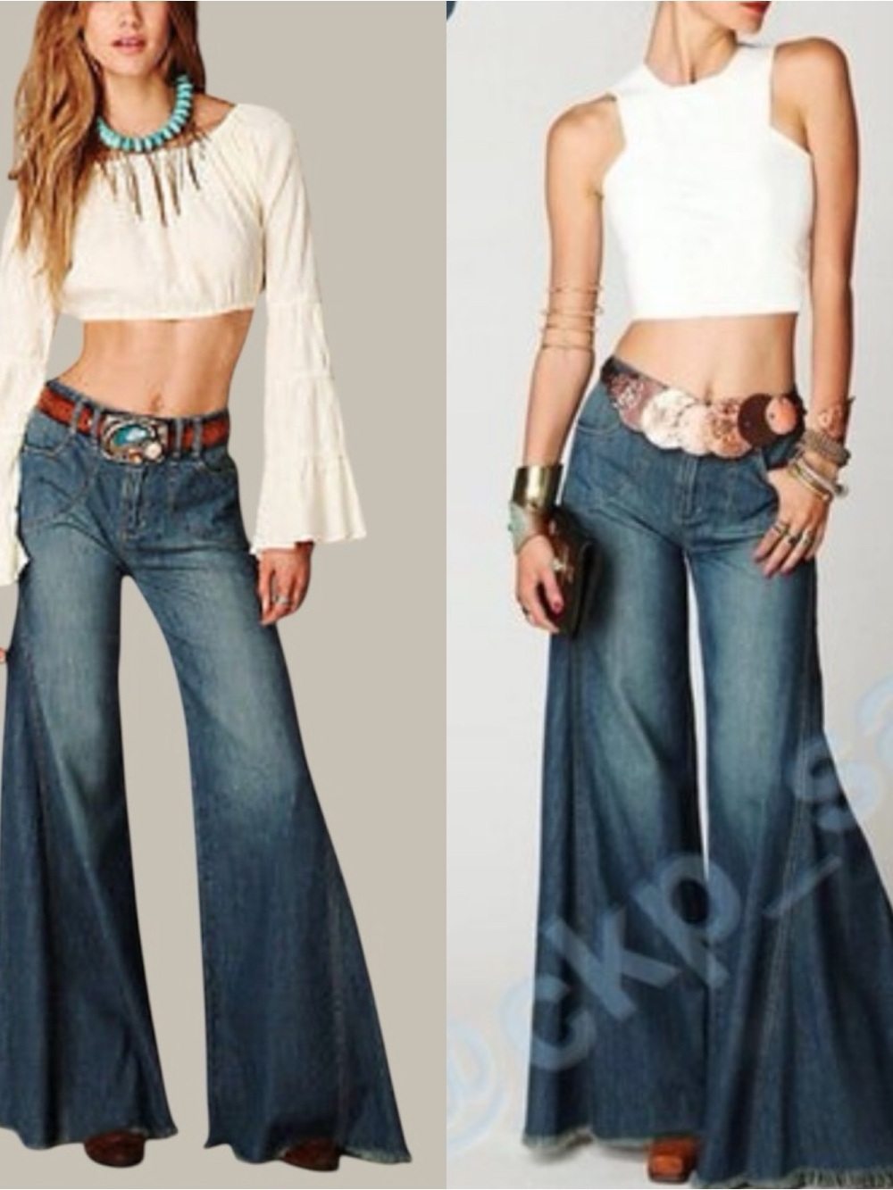 Free People RARE Vintage Y2K Extreme Wideleg Frayed Elephant Ear Low Rise Jeans